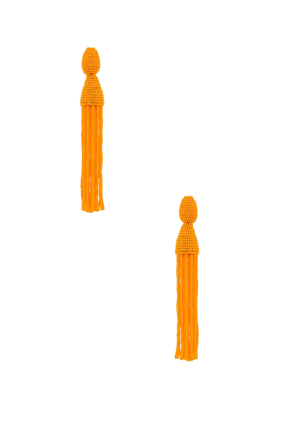 Image 1 of Oscar de la Renta Long Bugle Bead Tassel Earrings in Tangerine