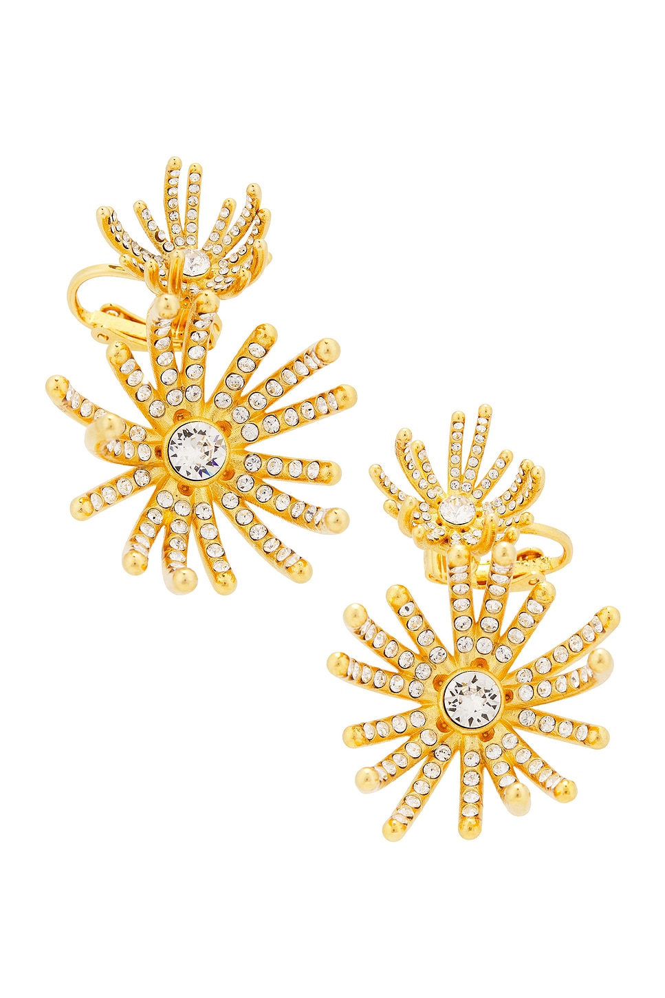 Oscar De La Renta Firework Crystal Button Earrings In Gold