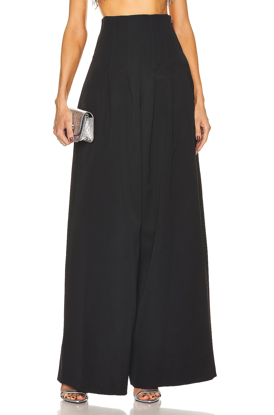 Image 1 of Oscar de la Renta High Waisted Grain De Poudre Wide Leg Pant in Black