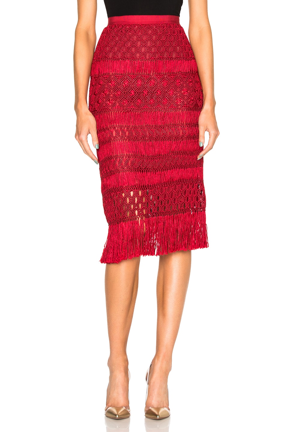 Image 1 of Oscar de la Renta Crochet Skirt in Ruby