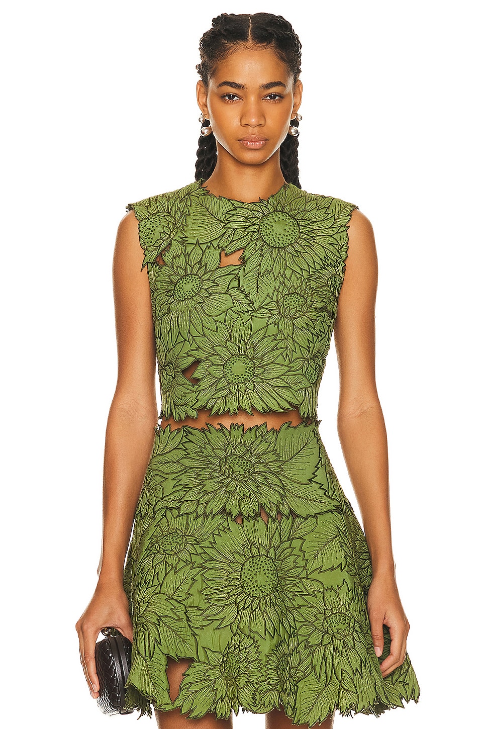Image 1 of Oscar de la Renta Sleeveless Sunflower Quilted Top in Olive