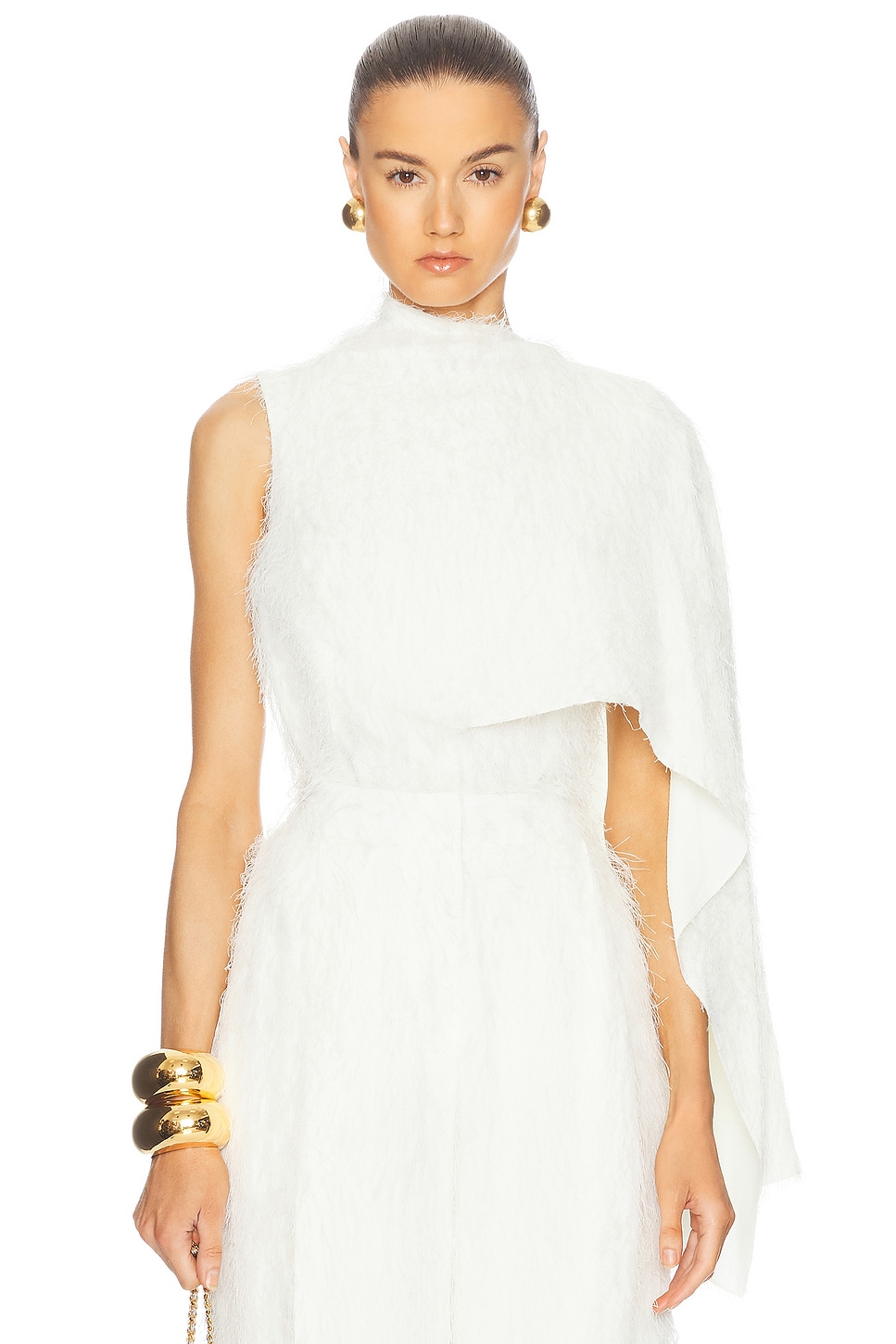 One Shoulder Fringe Top in Ivory