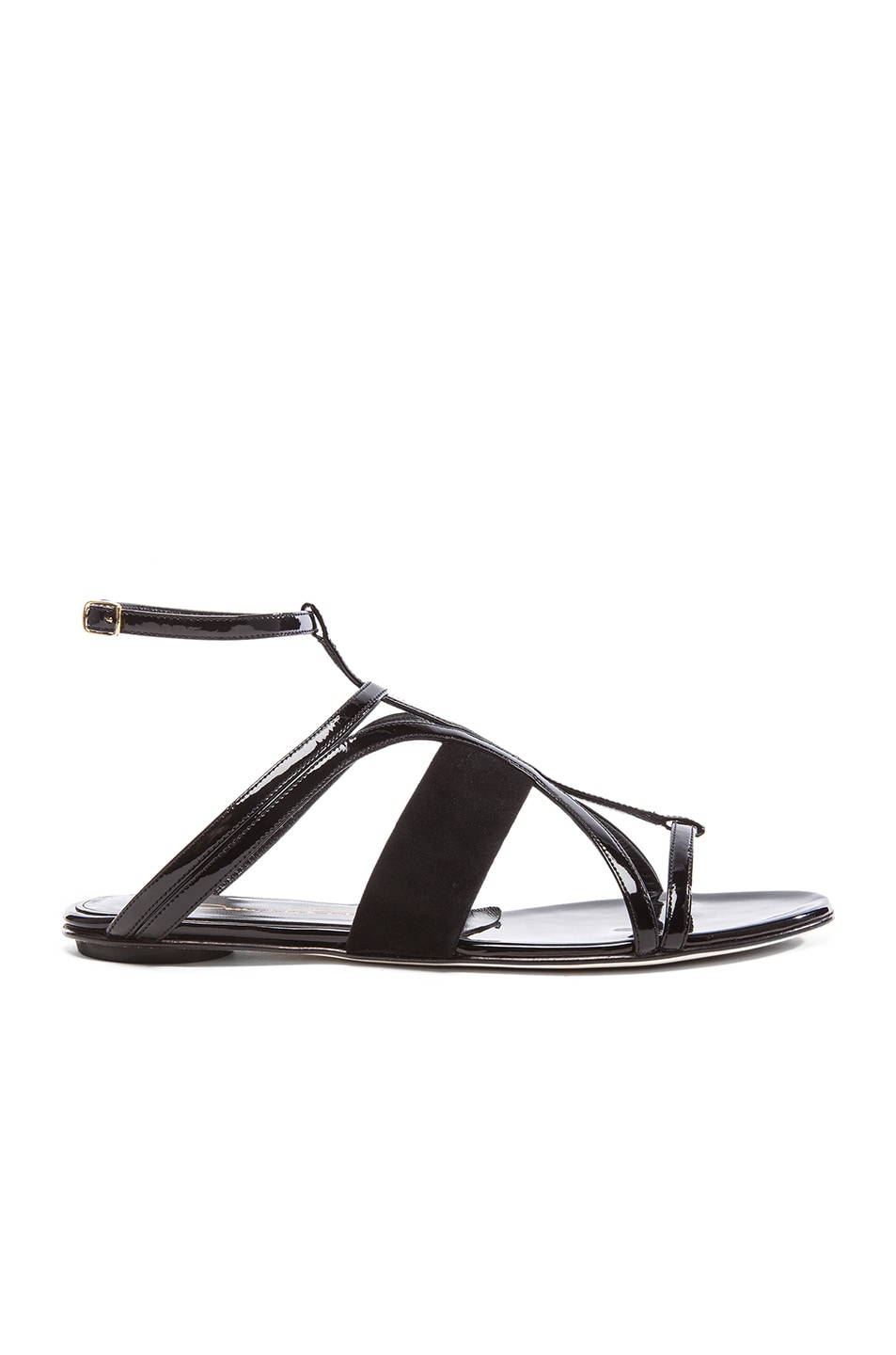 Image 1 of Oscar de la Renta Lexina Patent Leather & Suede Sandals in Black