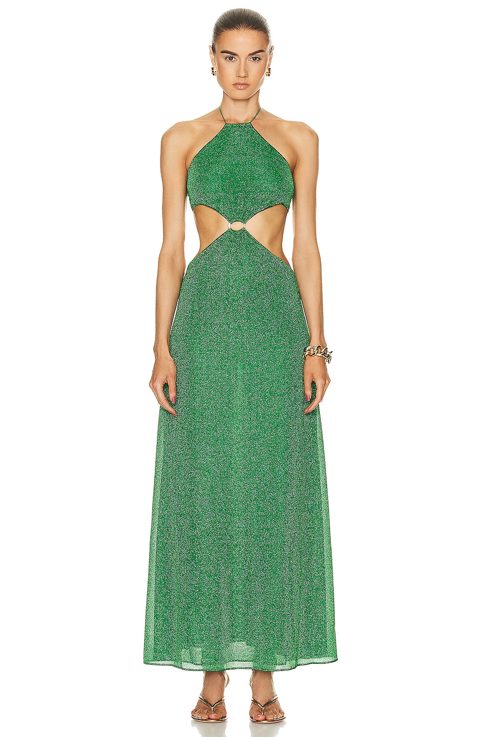 Image 1 of Oseree Lumière O Gem Cut Out Dress in Emerald Green