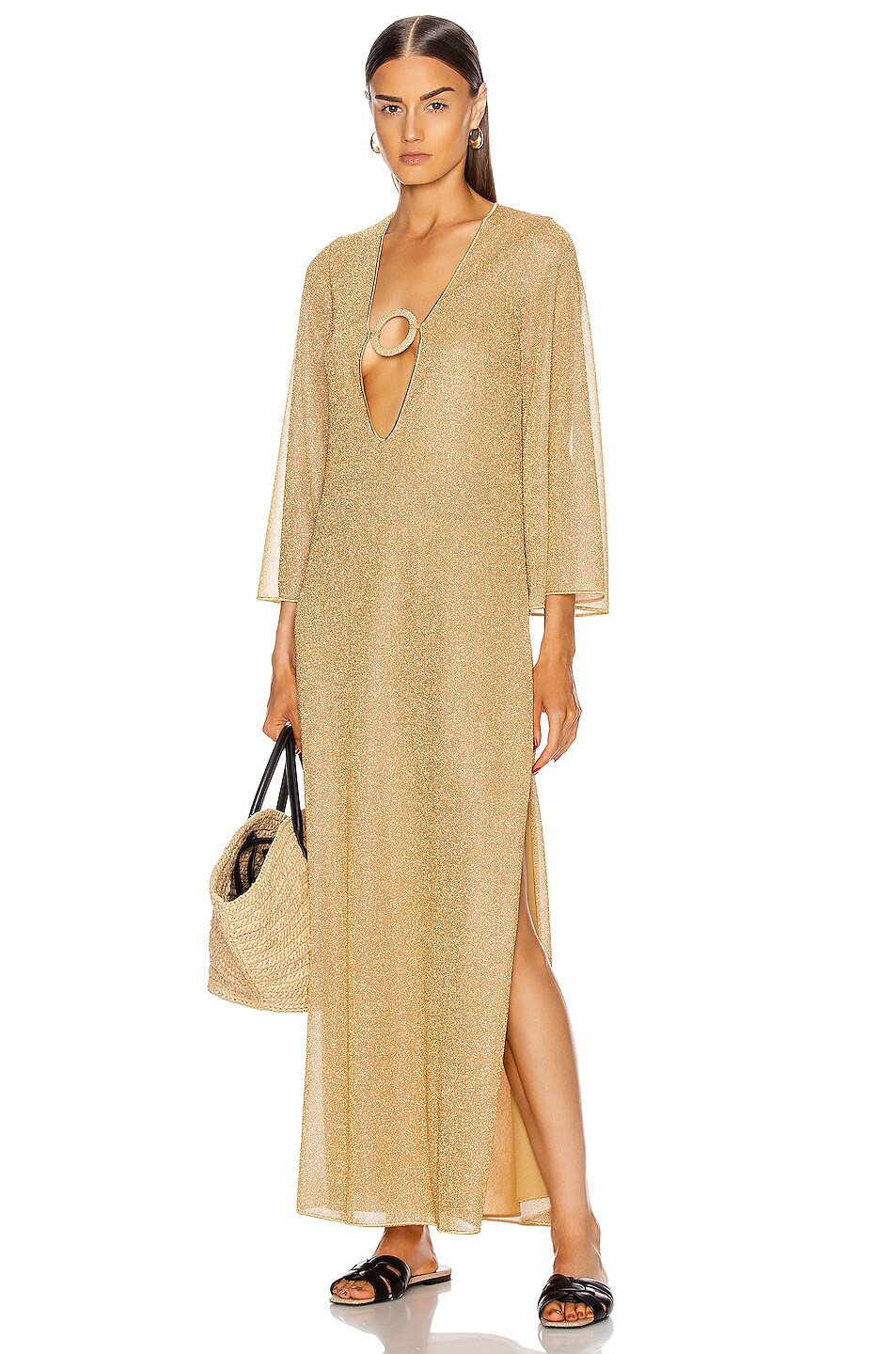 Image 1 of Oseree Kaftan Ring Dress in Gold
