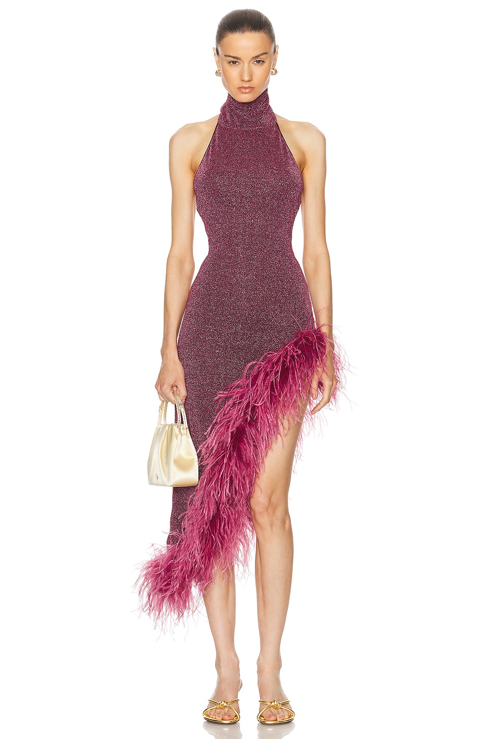 Image 1 of Oseree Lumiere Plumage Turtleneck Dress in Aubergine