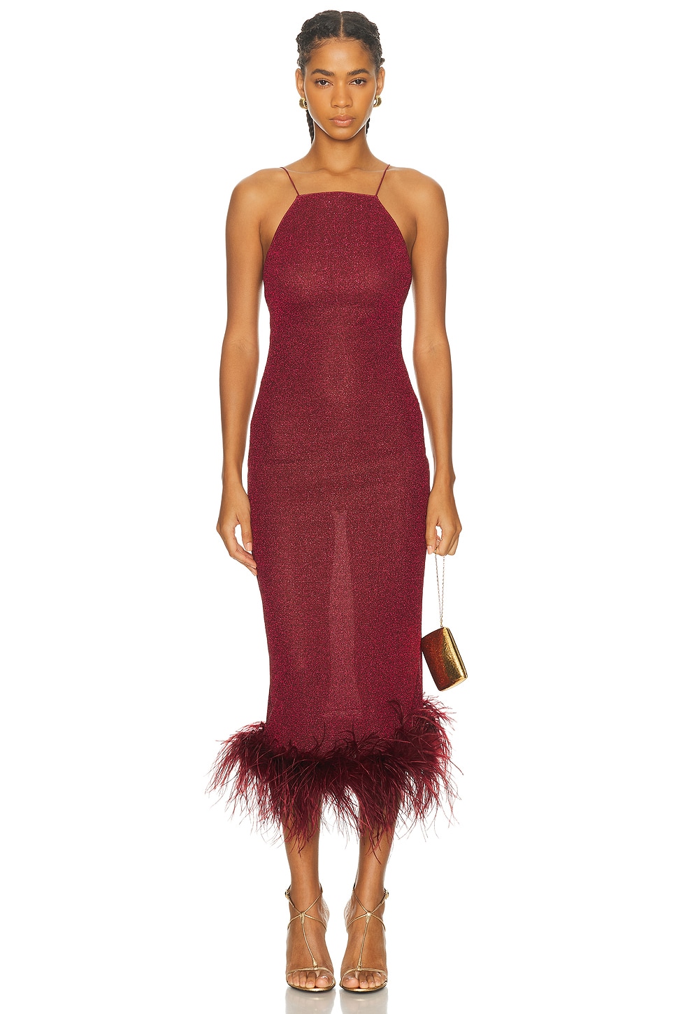 Image 1 of Oseree Lumiere Plumage Long Dress in Burgundy