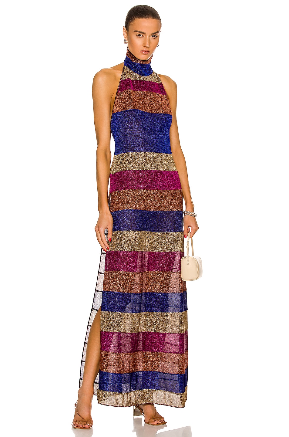 Image 1 of Oseree Lumiere Striped Turtleneck Dress in Multicolor