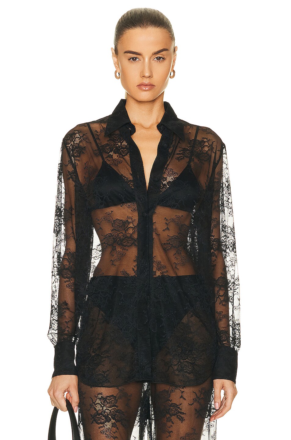 Image 1 of Oseree Soft Lace Shirt in Black