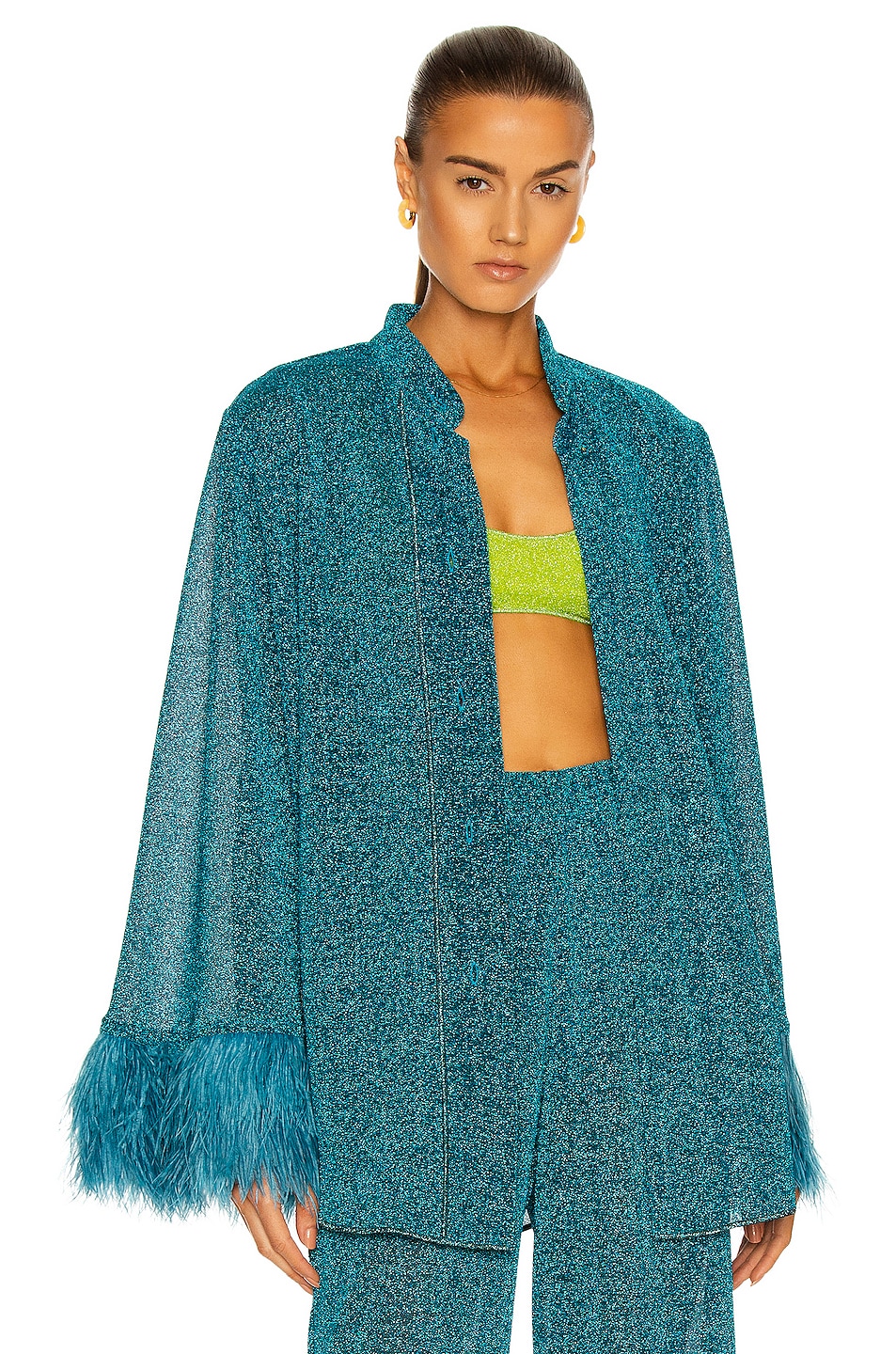 Image 1 of Oseree Lumiere Plumage Long Shirt in Ocean Blue