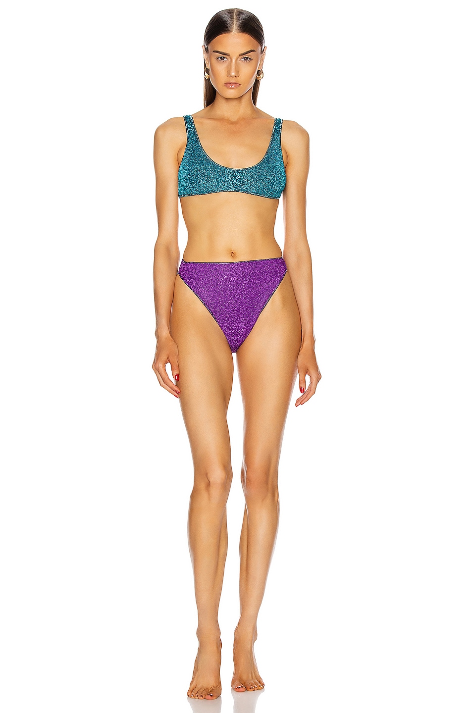 Image 1 of Oseree Colore Sporty Bra 90's Bikini in Ocean Blue & Purple