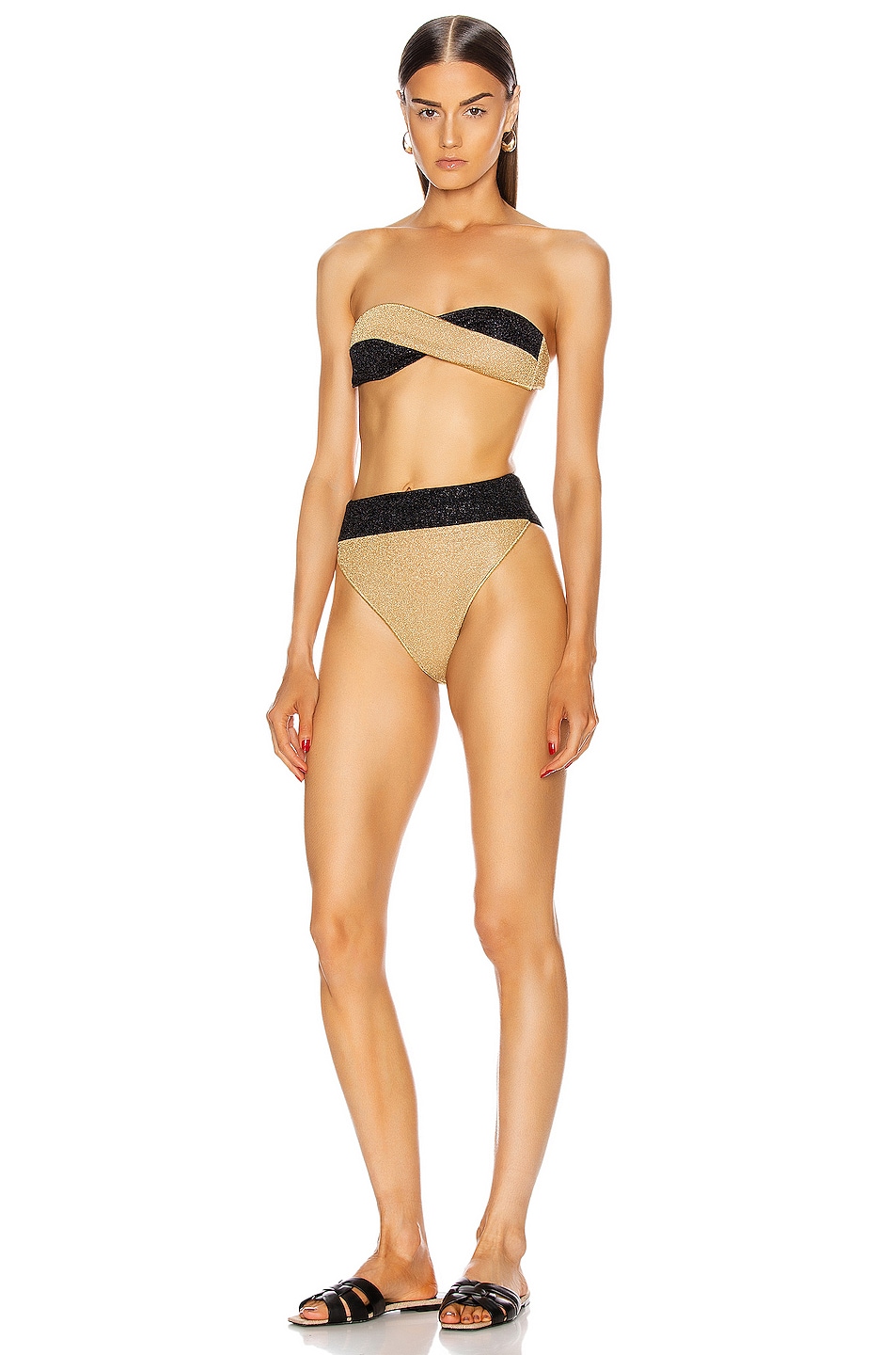 Image 1 of Oseree Twist Two Piece Bikini in Gold & Black