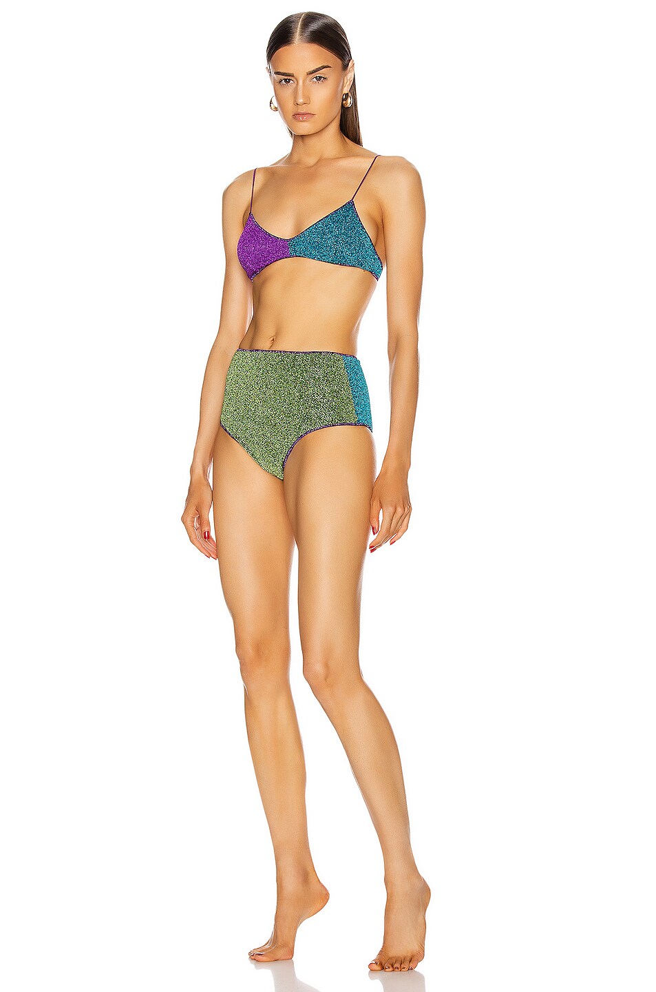 Image 1 of Oseree Colore Bra High Waisted Bikini in Purple Multi