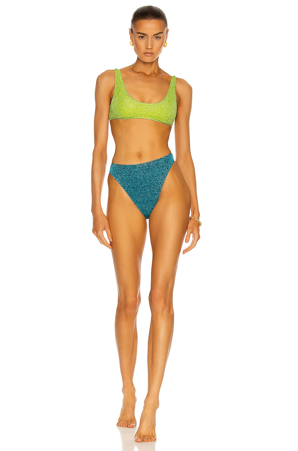 Image 1 of Oseree Lumiere 90's Sporty Two Piece Bikini in Lime & Ocean Blue