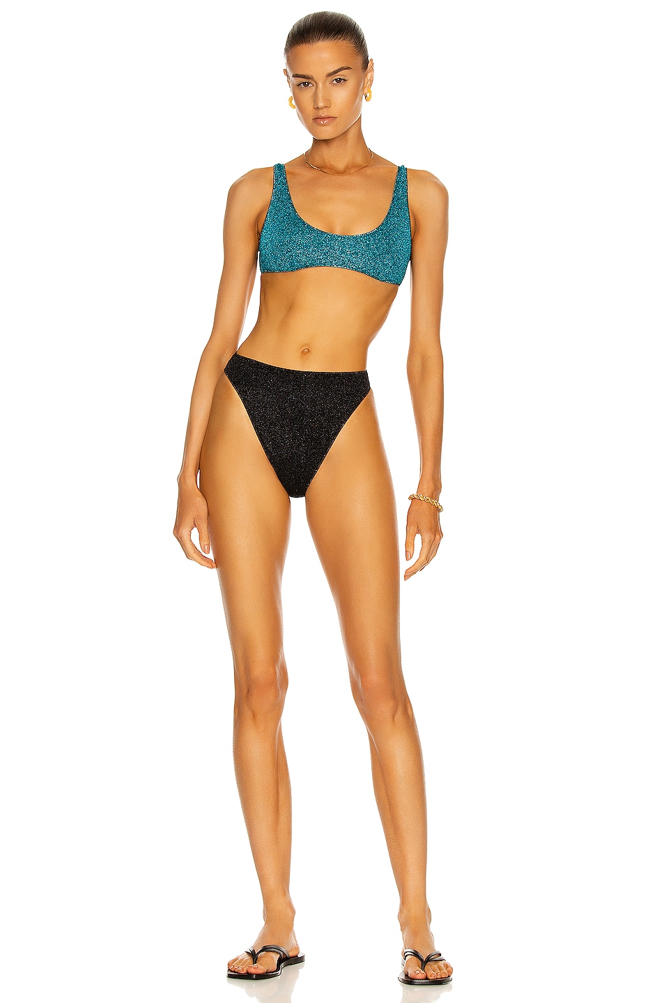 Image 1 of Oseree Lumiere 90's Sporty Two Piece Bikini in Ocean Blue & Black