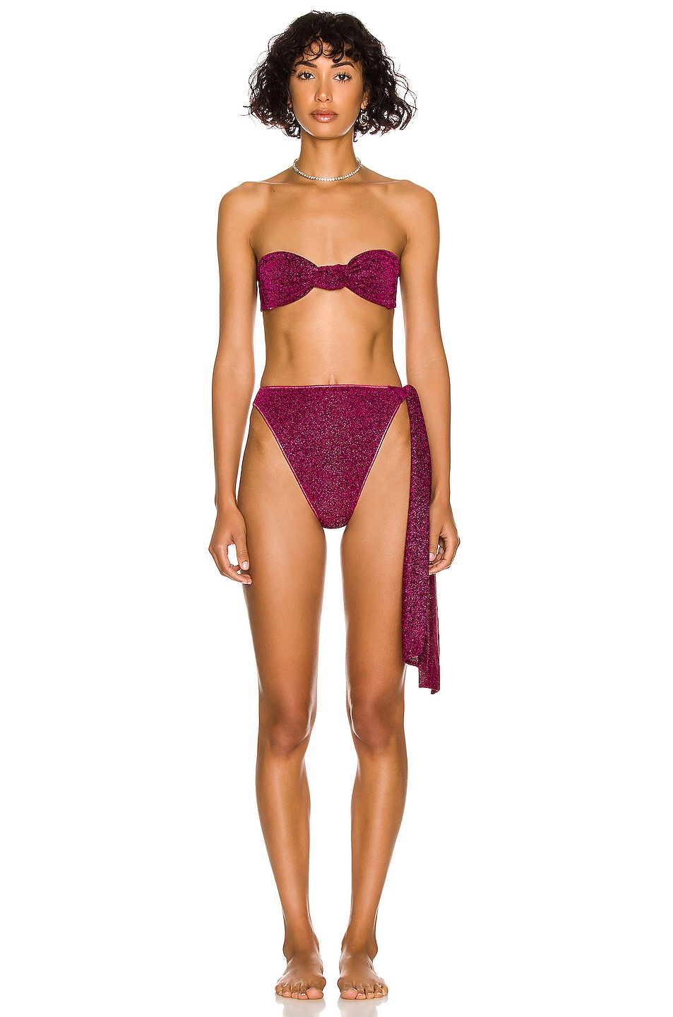 Image 1 of Oseree Lumiere Knotted Two Piece Bikini in Dark Fuchsia