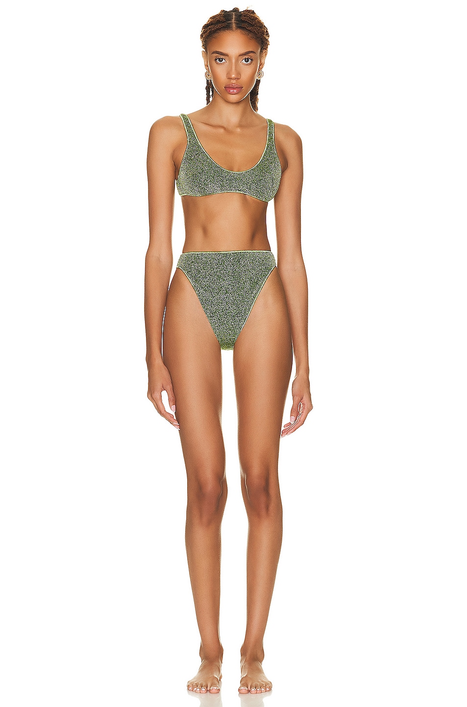 Image 1 of Oseree Lumiere Sporty 90's Bikini Set in Green
