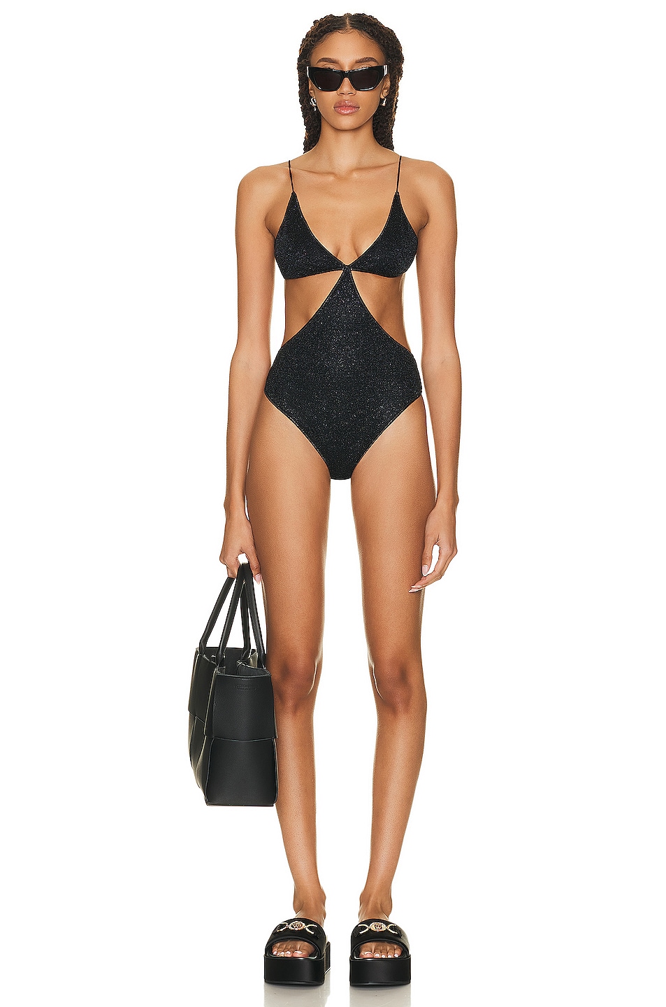 Oseree Lumiere Cut Out One Piece Swimsuit in Black FWRD