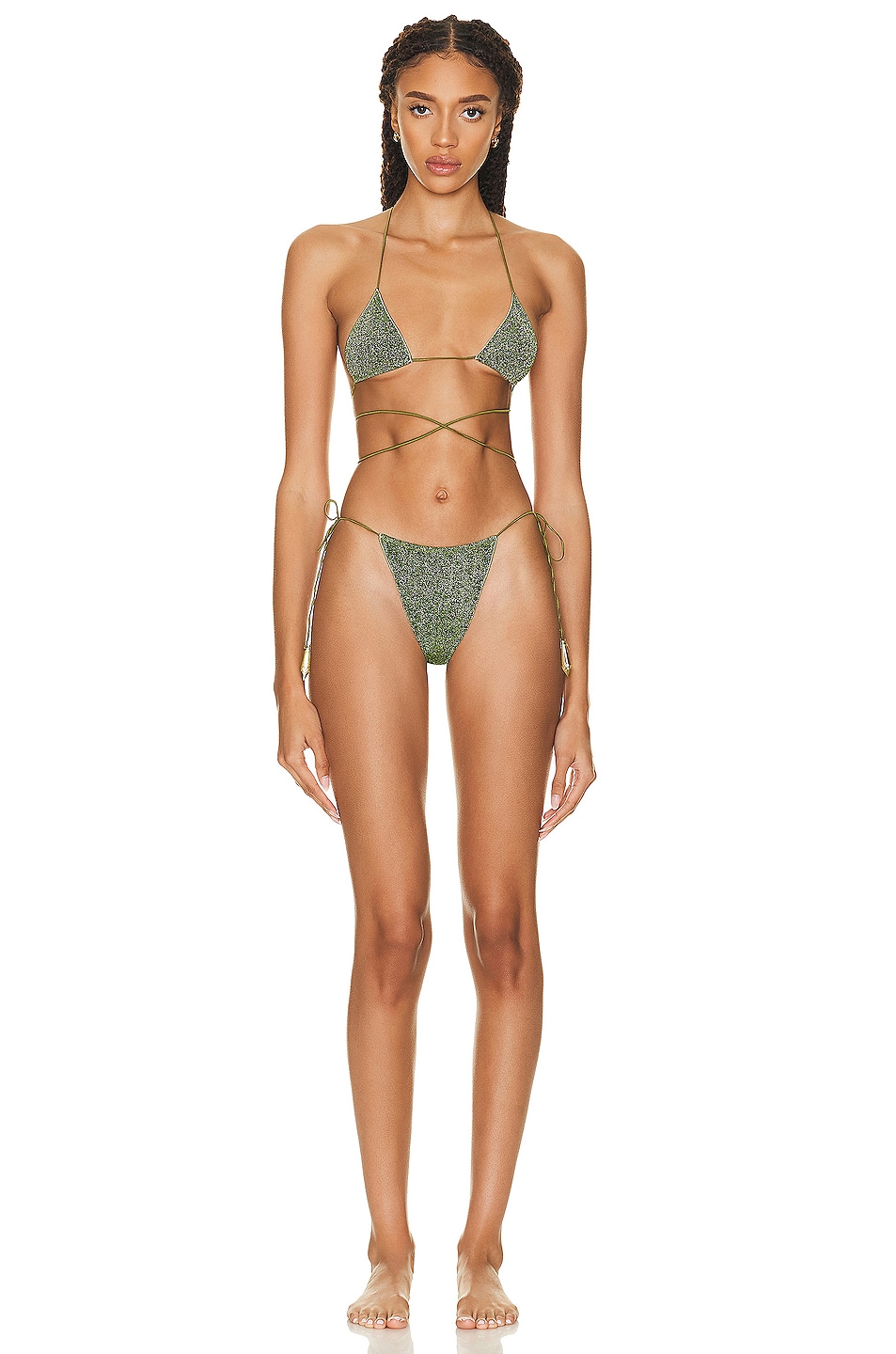 Image 1 of Oseree Lumiere Crystal Lace Microkini Bikini Set in Green