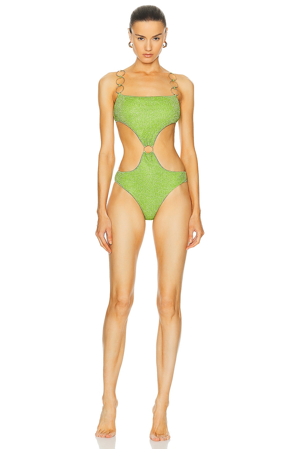 Image 1 of Oseree Lumiére Ring Cut Out Maillot Swimsuit in Lime