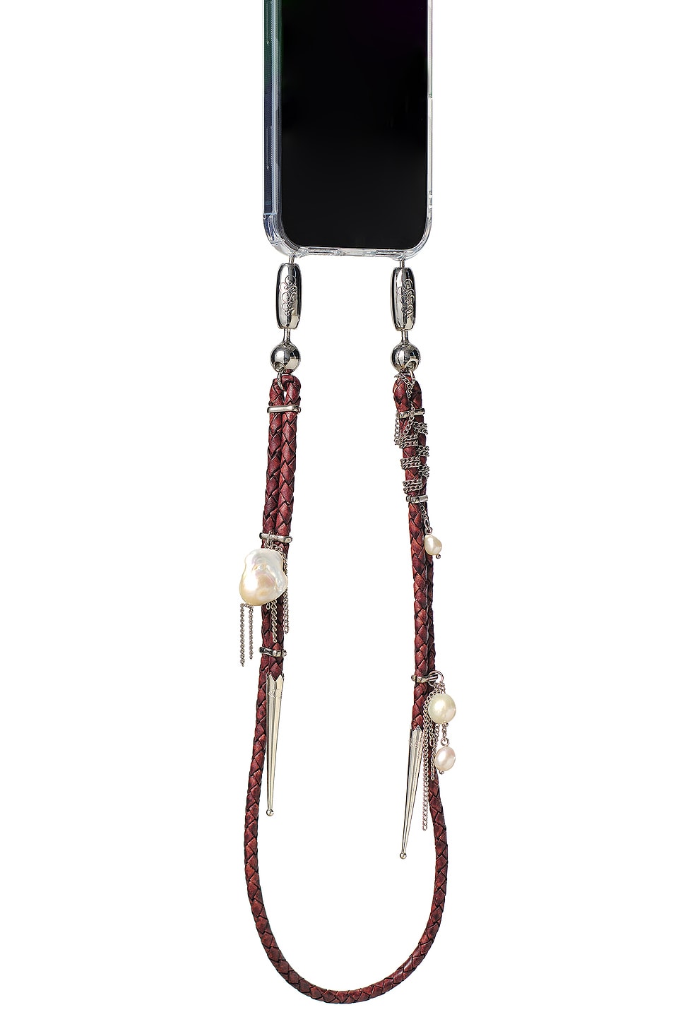 Leather Bolo + Pearl Shoulder Chain in Brown