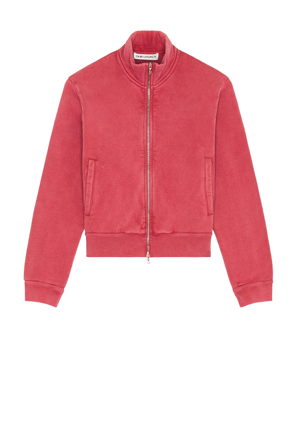 Image 1 of Our Legacy Mob Full Zip Mock Neck Sweatshirt in Red Sun Fade Hefty Fleece