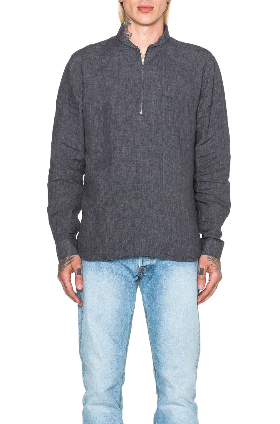 Image 1 of Our Legacy Linen Shawl Zip Shirt in Charcoal