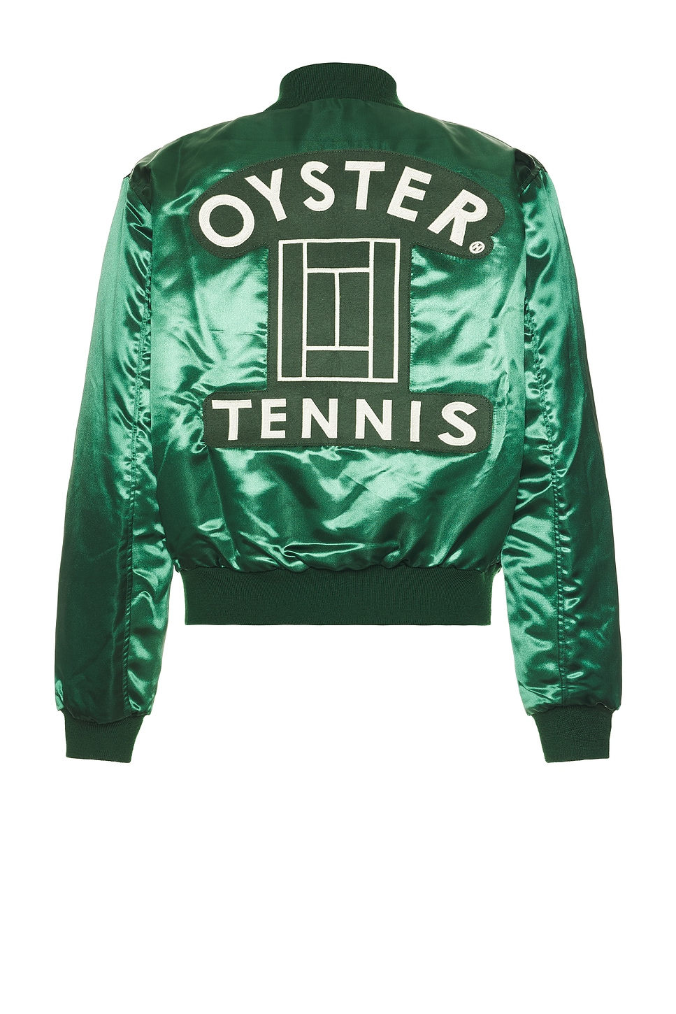 Image 1 of Oyster OTC Satin Varsity Jacket in Green