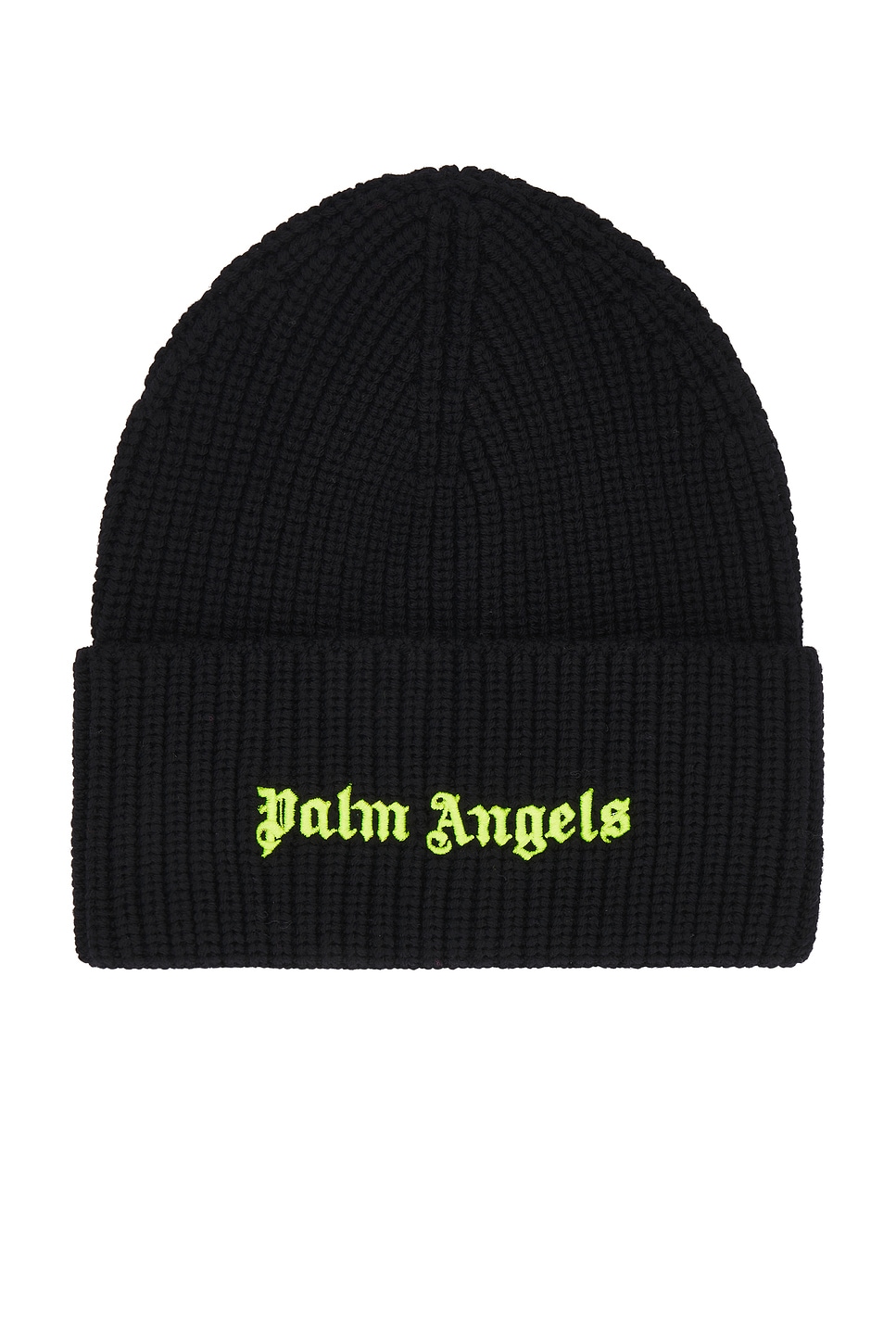 Shop Palm Angels Classic Logo Ribbed Beanie In Black & Yellow