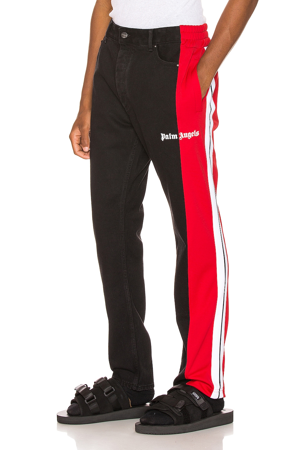 Image 1 of Palm Angels 3/4 Track Denim Pants in Black & Red