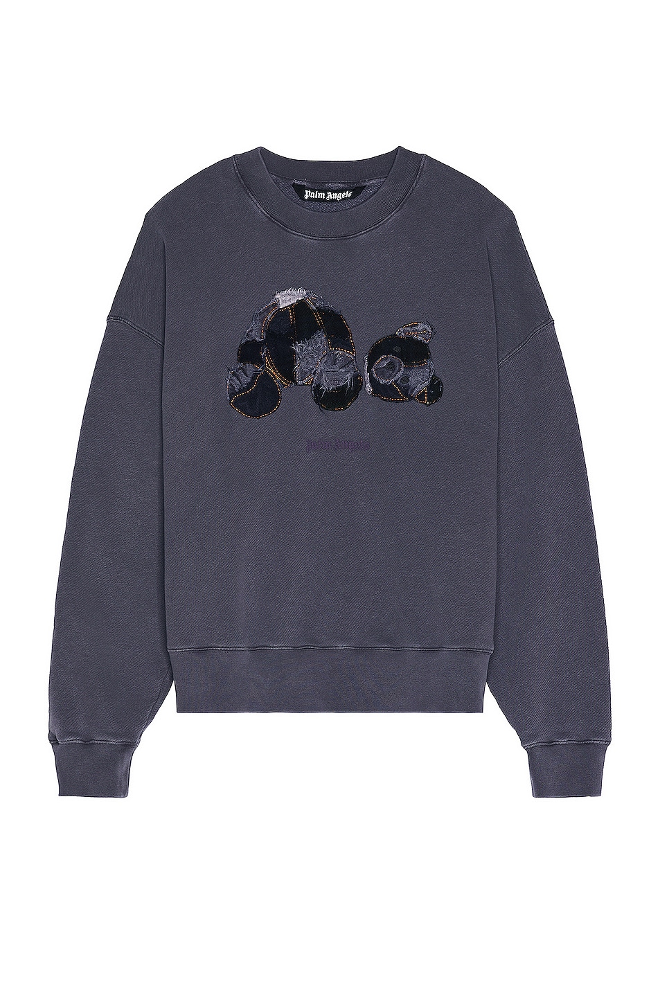 Image 1 of Palm Angels Patchwork Ripped Bear Crew Neck in Indigo