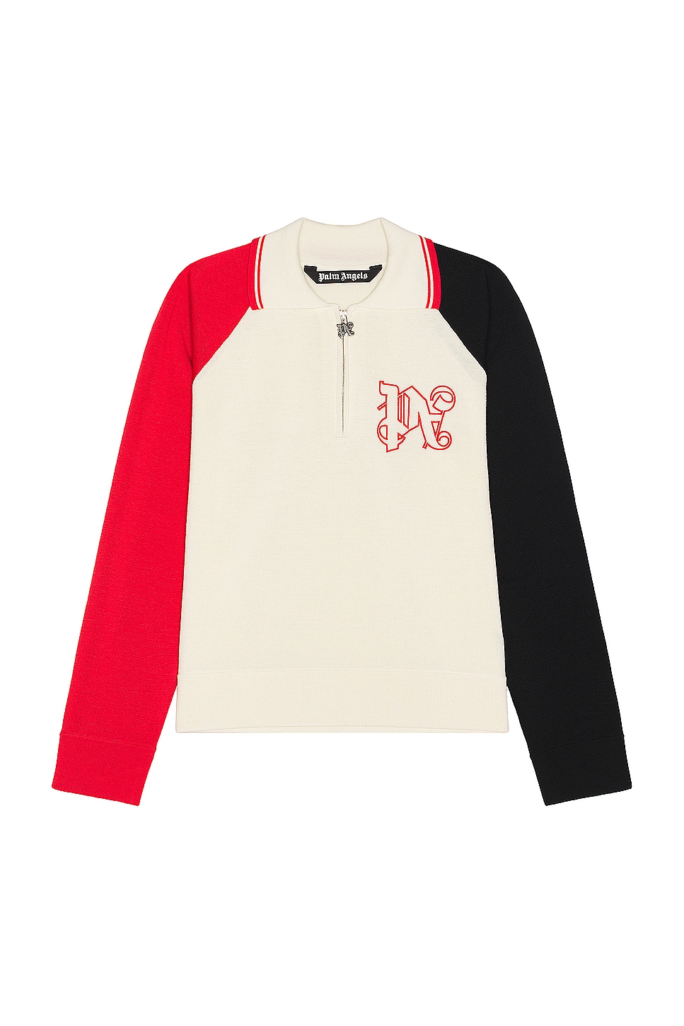 Image 1 of Palm Angels X Formula 1 Racing Knit Polo Zip Sweater in White, Red, & Black