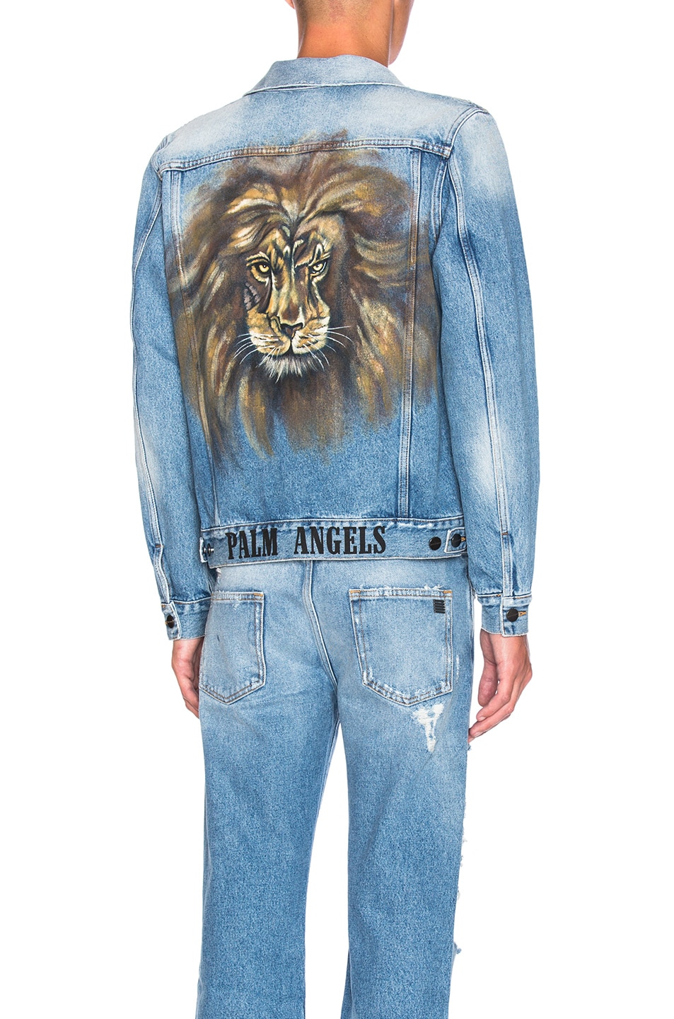 Image 1 of Palm Angels Lion Denim Jacket in Vintage Wash Multi