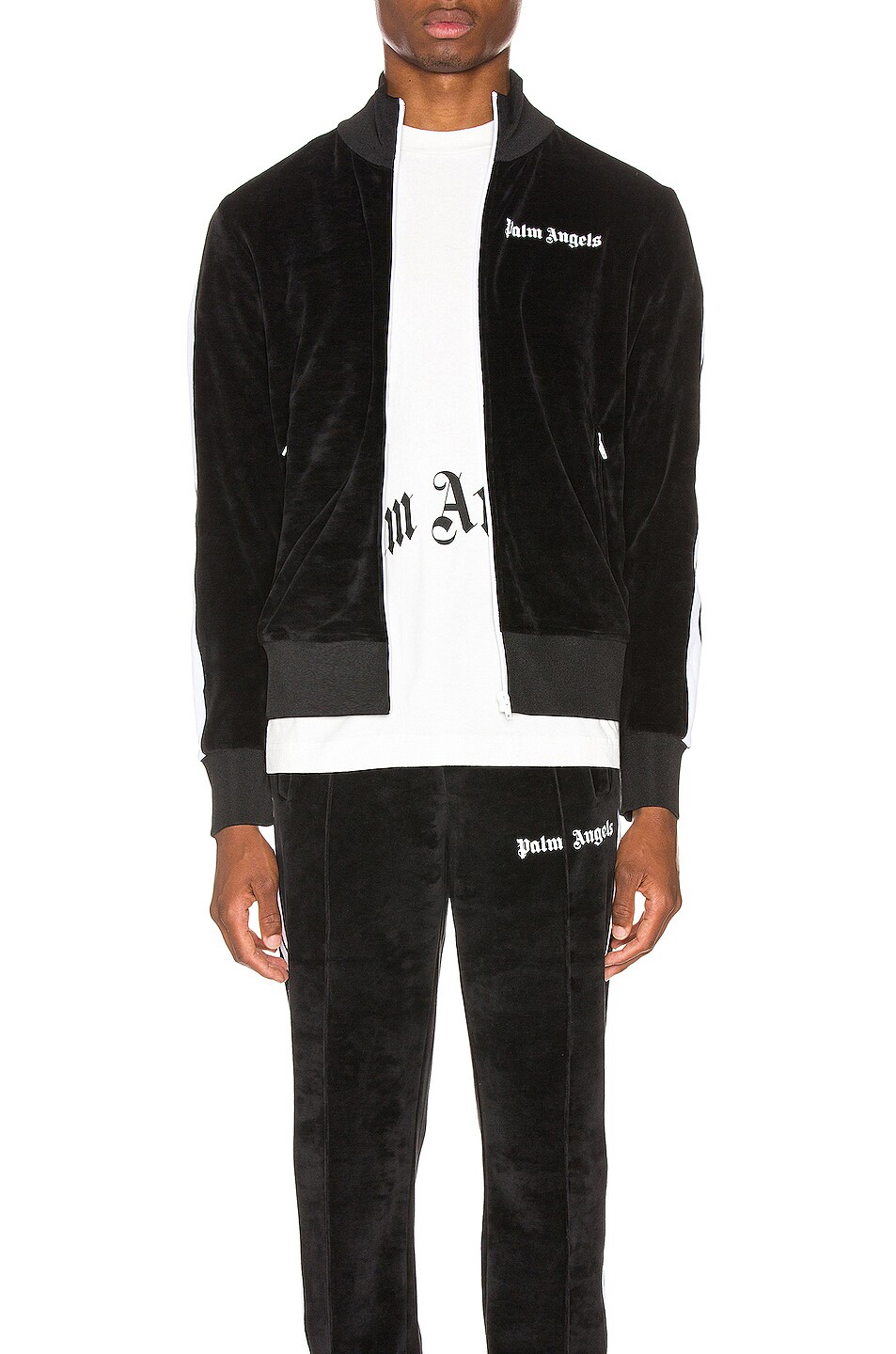 Image 1 of Palm Angels Chenille Track Jacket in Black & White
