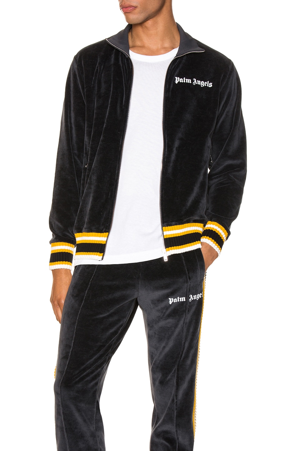 Image 1 of Palm Angels Chenille Track Jacket in Black & White