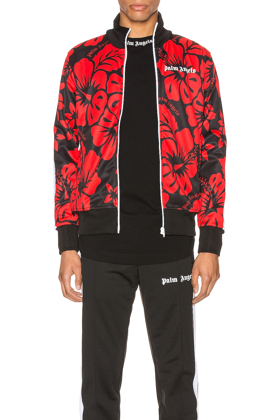 Image 1 of Palm Angels Hawaiian Track Jacket in Black & Red