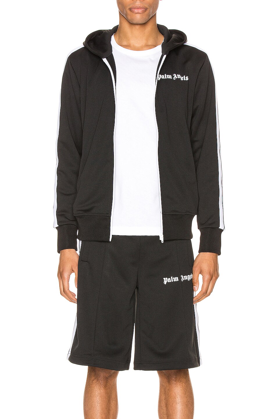 Image 1 of Palm Angels Hooded Track Jacket in Black & White