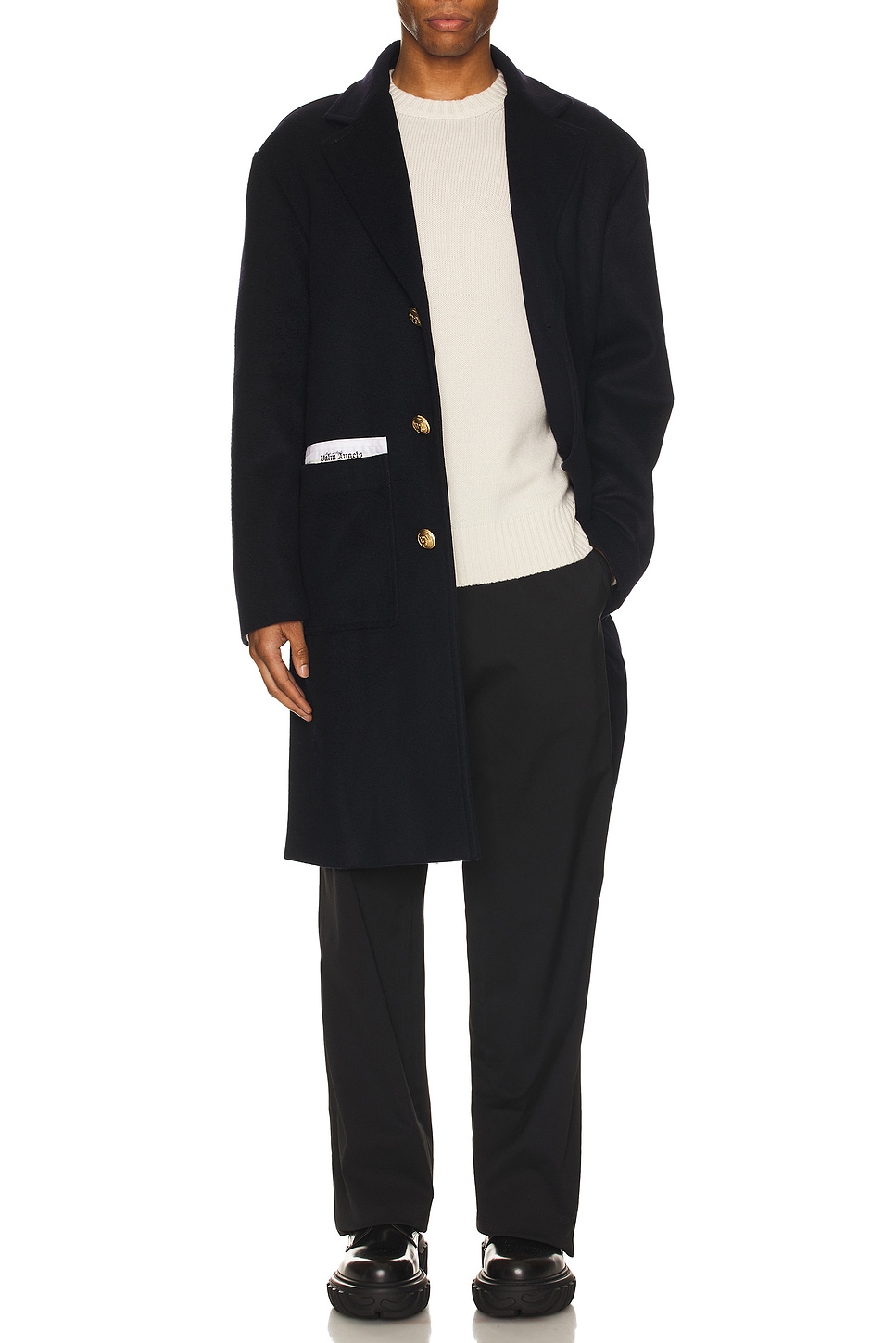 Image 1 of Palm Angels Uniform Coat in Navy Blue