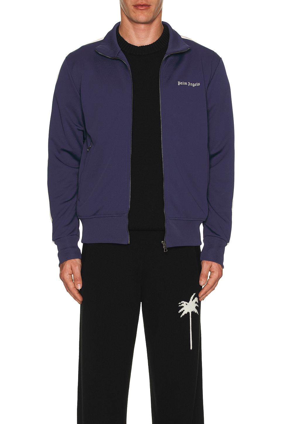 Image 1 of Palm Angels Classic Logo Track Jacket in Navy Blue
