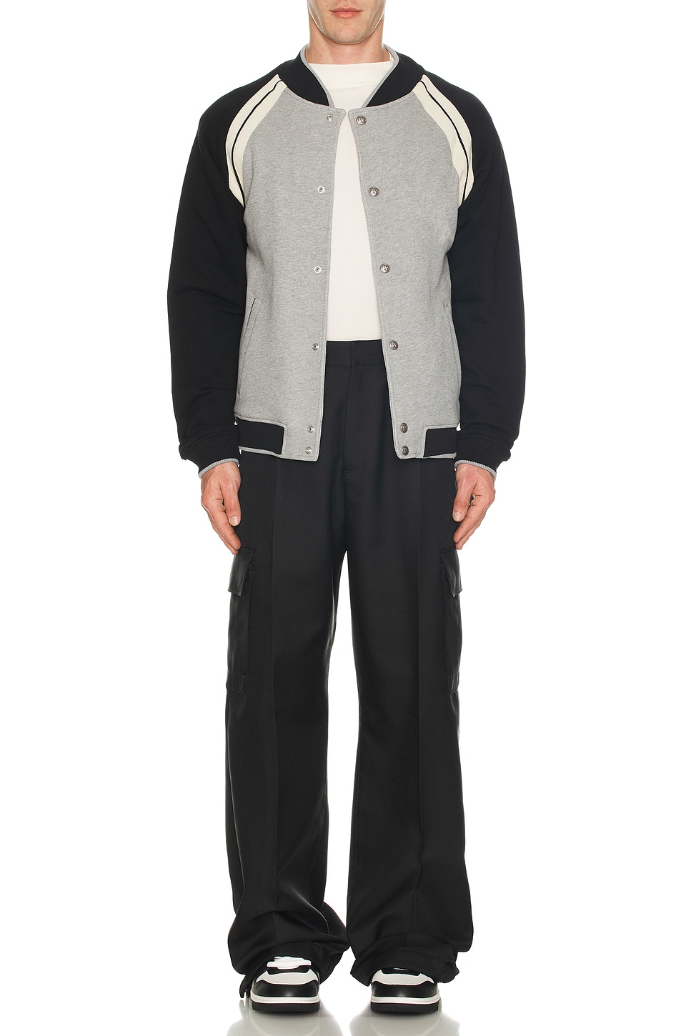 Image 1 of Palm Angels Curved Logo Track Varsity Jacket in Grey Melange