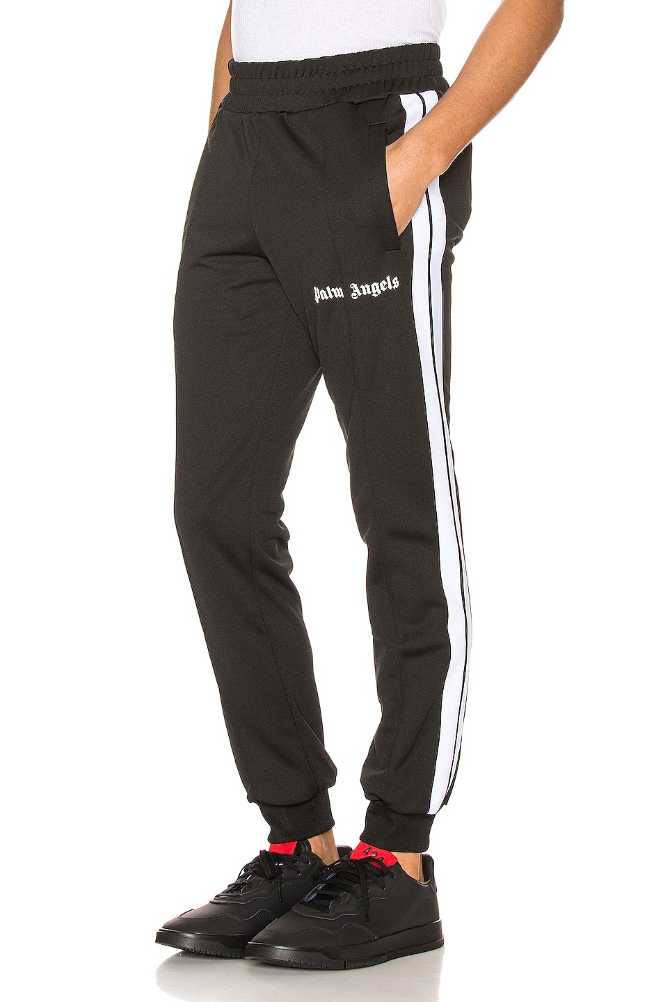 Image 1 of Palm Angels Ankle Rib Track Pants in Black & White