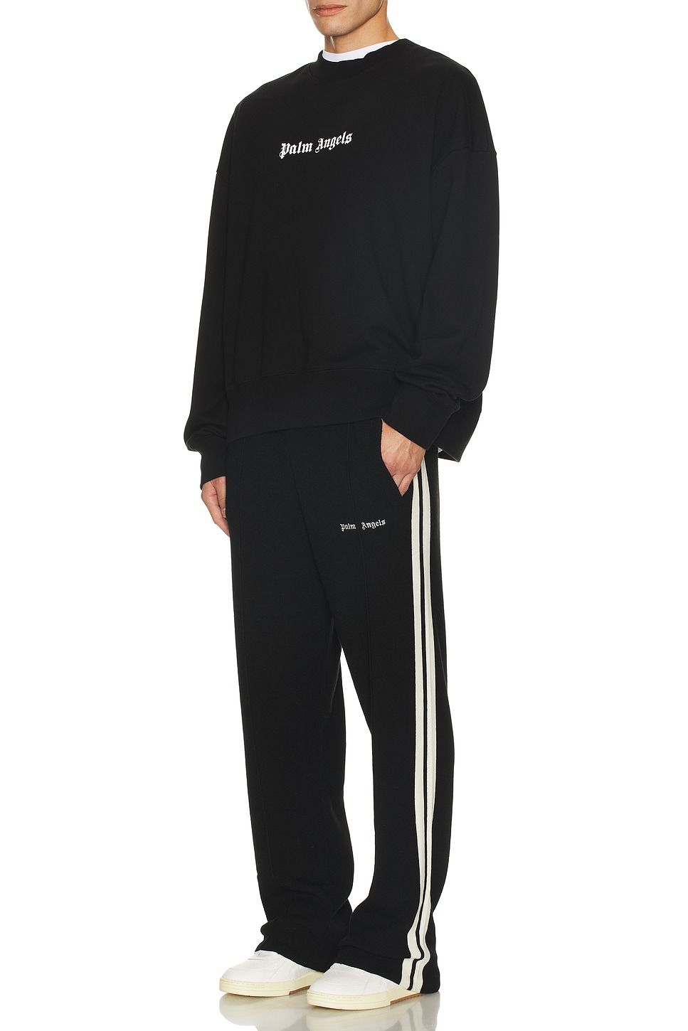 Image 1 of Palm Angels Classic Logo Knit Track Pants in Black & Off White