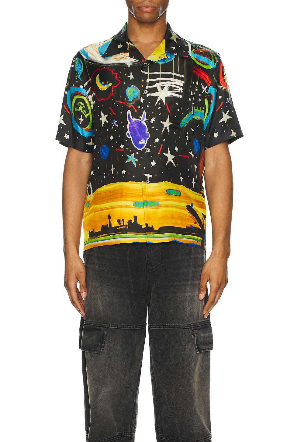 Image 1 of Palm Angels Starry Night Bowling Shirt in Black & Multi