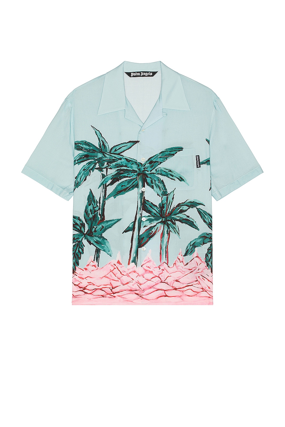 Image 1 of Palm Angels Palms Row Bowling Shirt in Light Blue & Green
