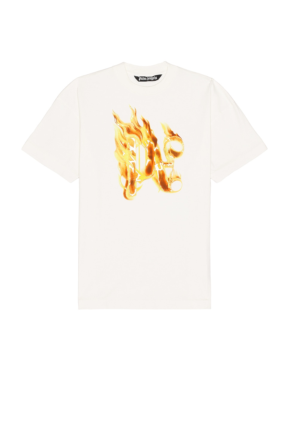 Image 1 of Palm Angels Burning Monogram Tee in Off White & Gold