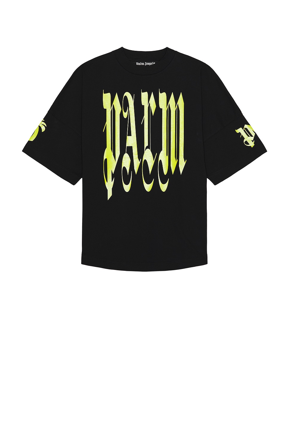 Shop Palm Angels Back Gothic Palm Over Tee In Black & Lime