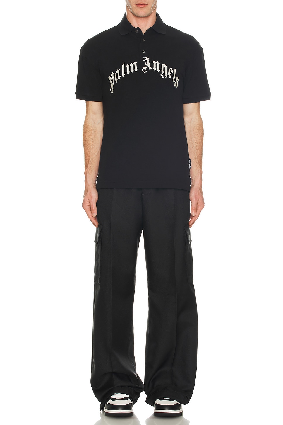 Image 1 of Palm Angels Curved Logo Short Sleeve Polo in Black