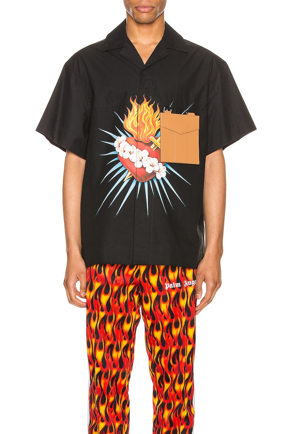 Image 1 of Palm Angels Front Sacred Heart Shirt in Black & Multi