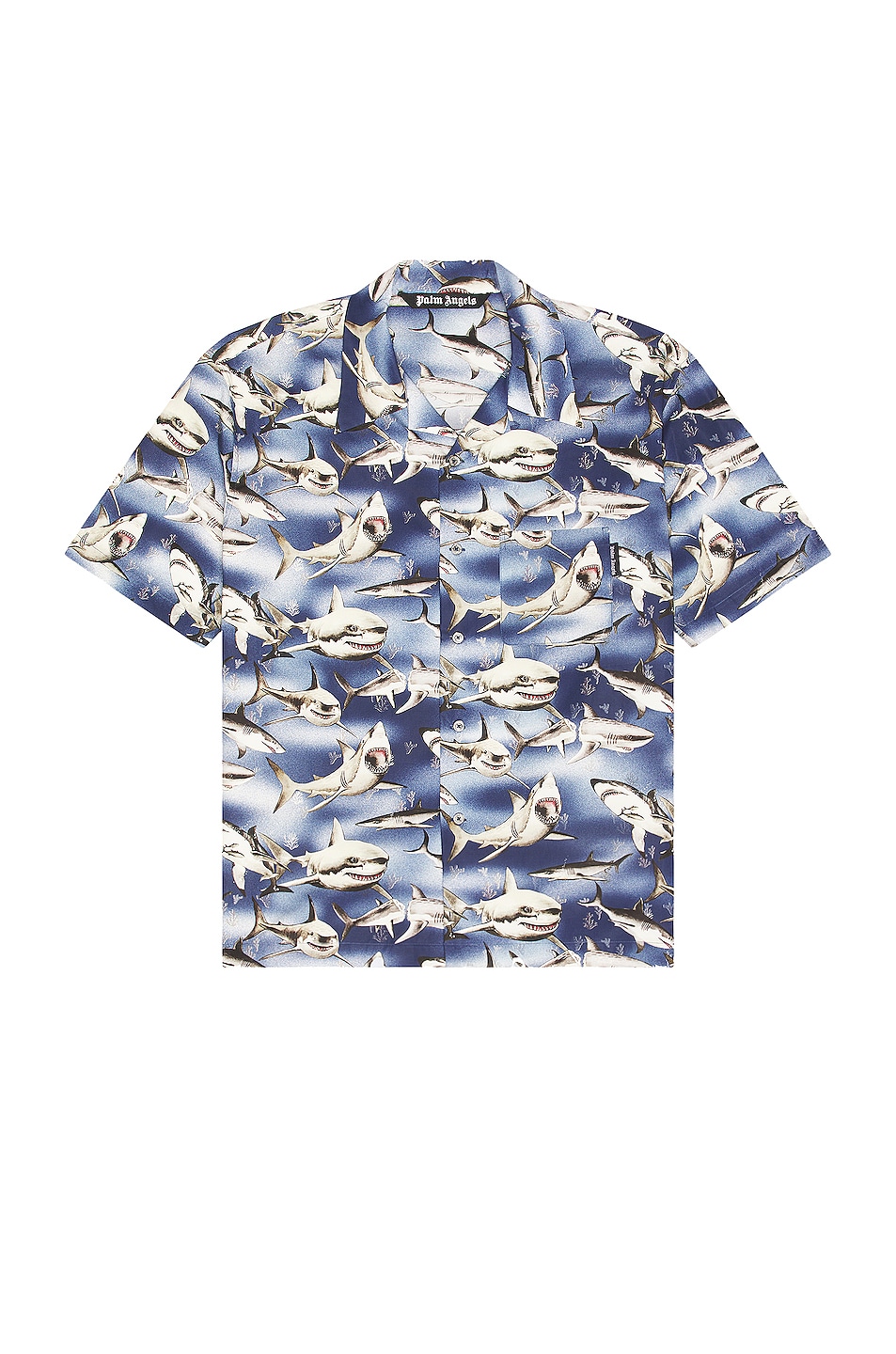 Image 1 of Palm Angels Sharks Bowling Shirt in Blue & Black