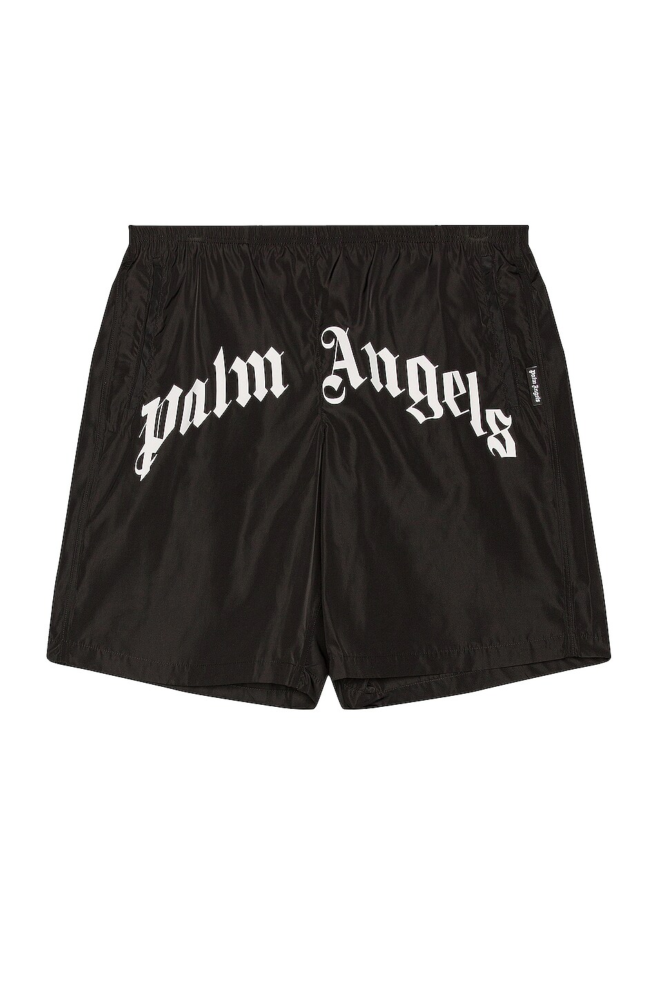 Image 1 of Palm Angels Curved Logo Swim Short in Black & White